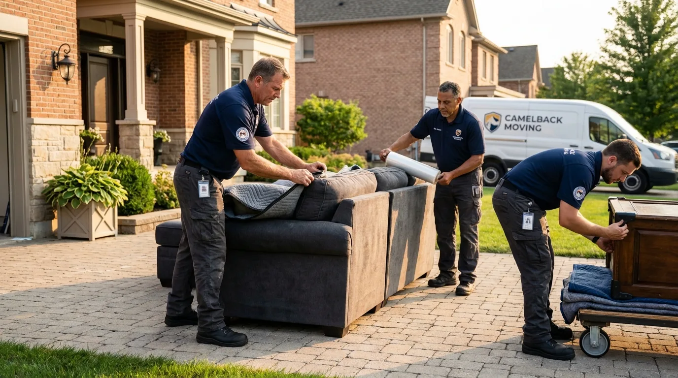 Large estate moving crew wrapping furniture in Russellville, AL