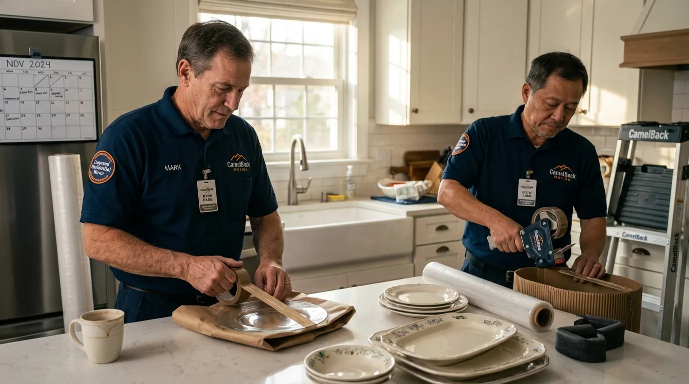 Professional crew packing kitchen dishware in Russellville, AL